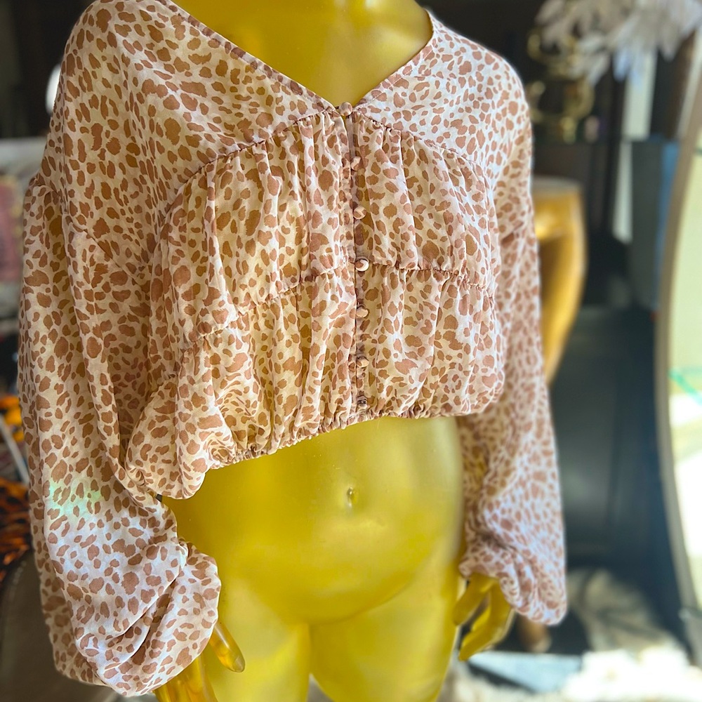 Animal Print Button Up Short Blouse